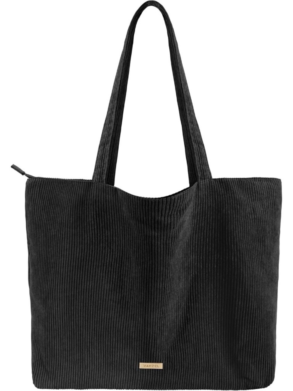 VANDEL Women's Black Corduroy Tote Bag Aesthetic with Zipper and Inner Pockets